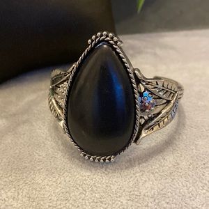 Silver cuff bracelet with black stone! NWOT!